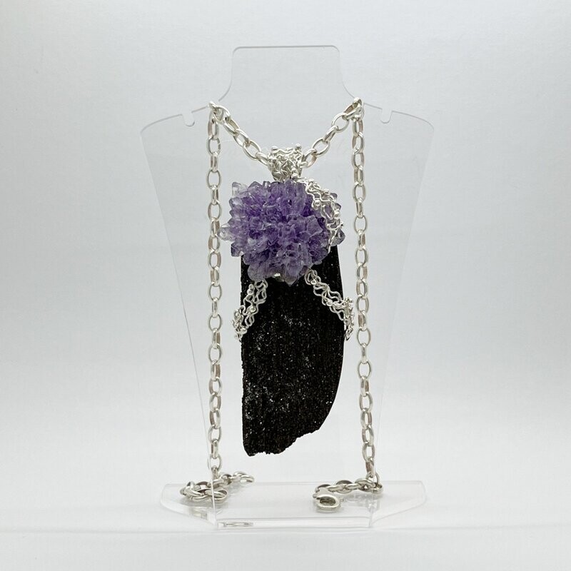 Unikat Anhänger Versteinertes Holz/Amethystdruse - 3 x 8 cm Unikat Anhänger Versteinertes Holz/Amethystdruse - 3 x 8 cm "tropical wood"