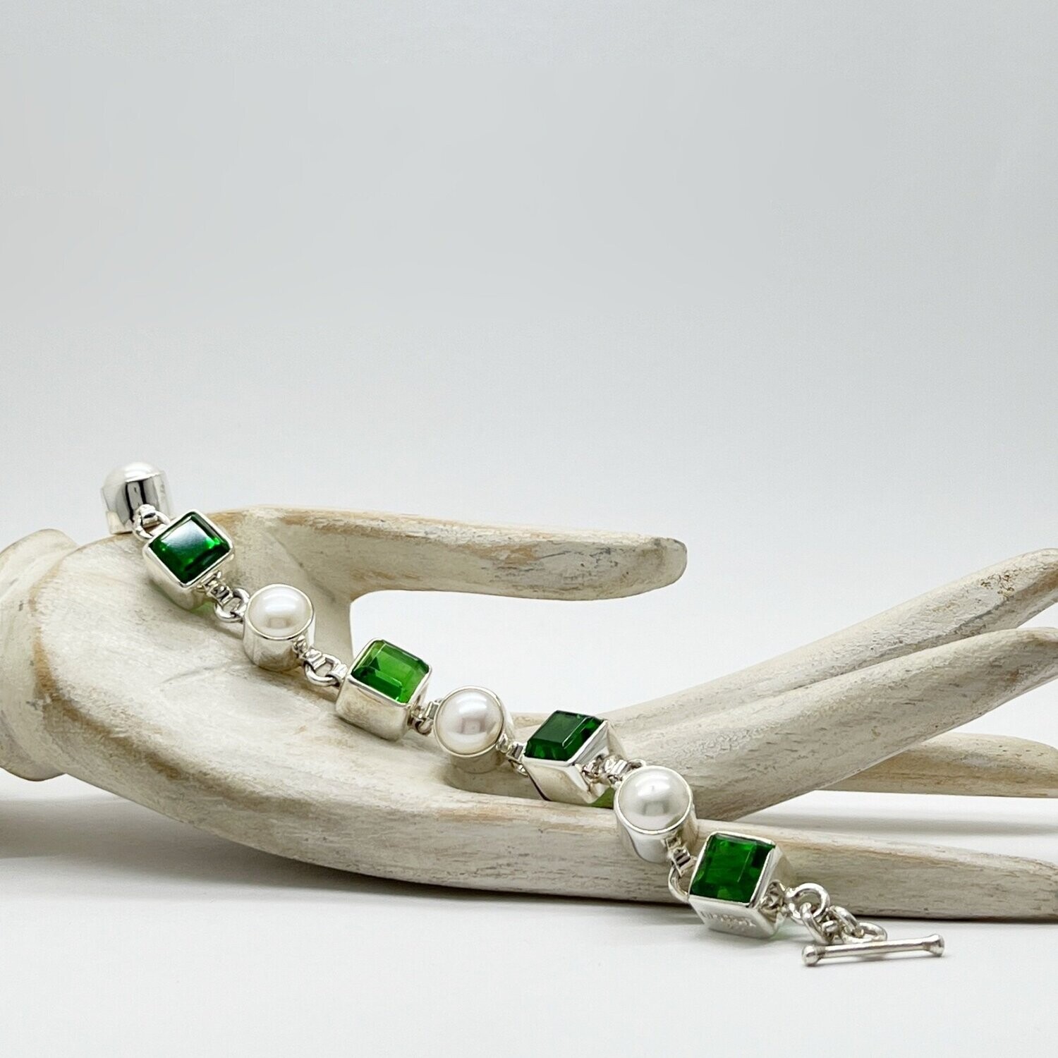 Armband Obsidian smaragdgrün/Zuchtperle