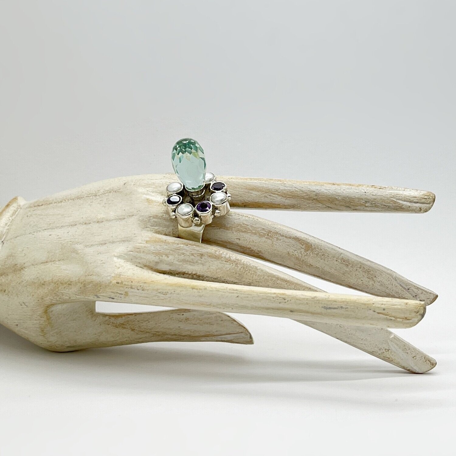 Unikat Ring Obsidian meerblau/Amethyst/Zuchtperle "Lollipop"