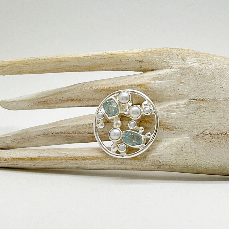 Ring Aqua+Zuchtperle - 3 cm