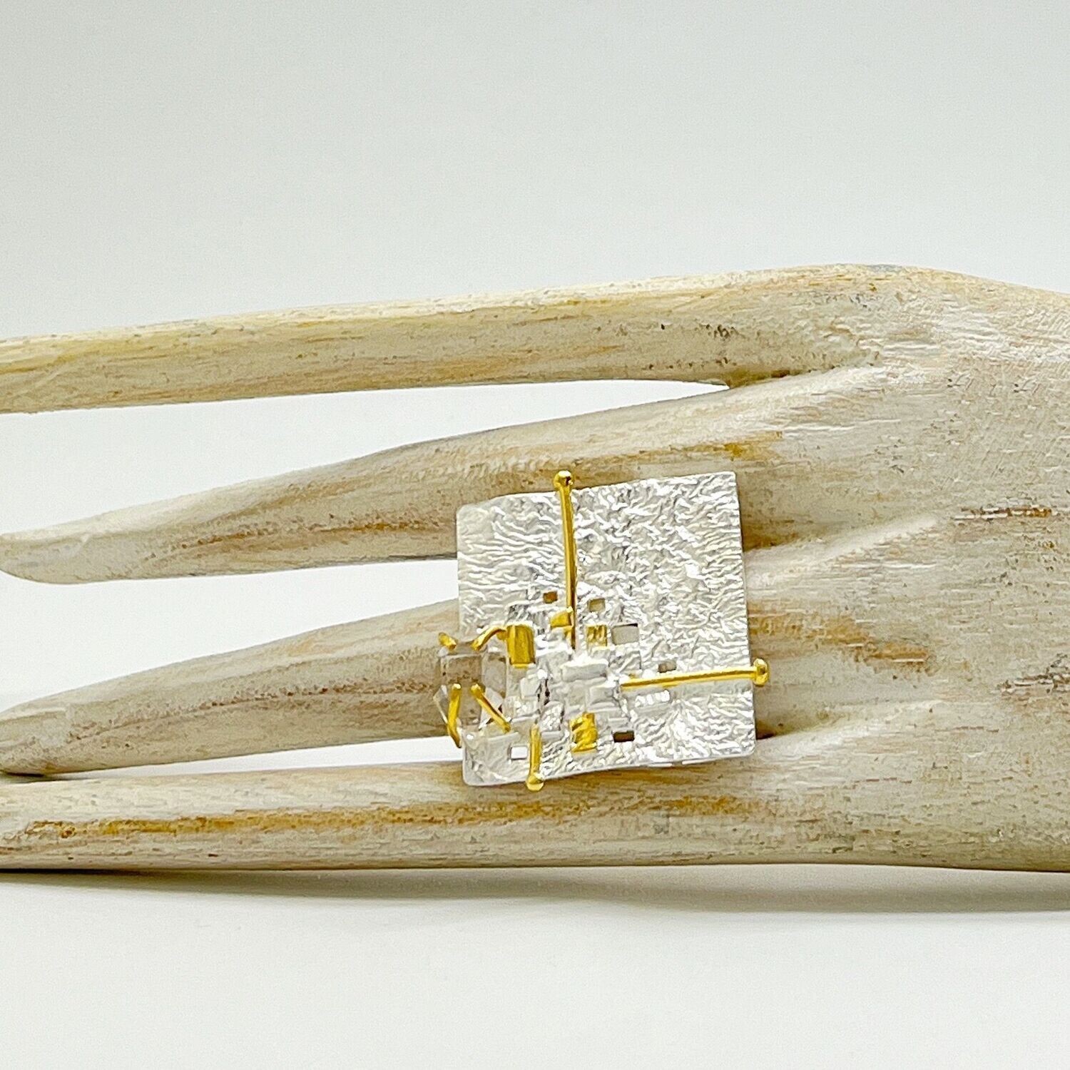 Ring Herkimer Diamant "square" - 3 x 3 cm