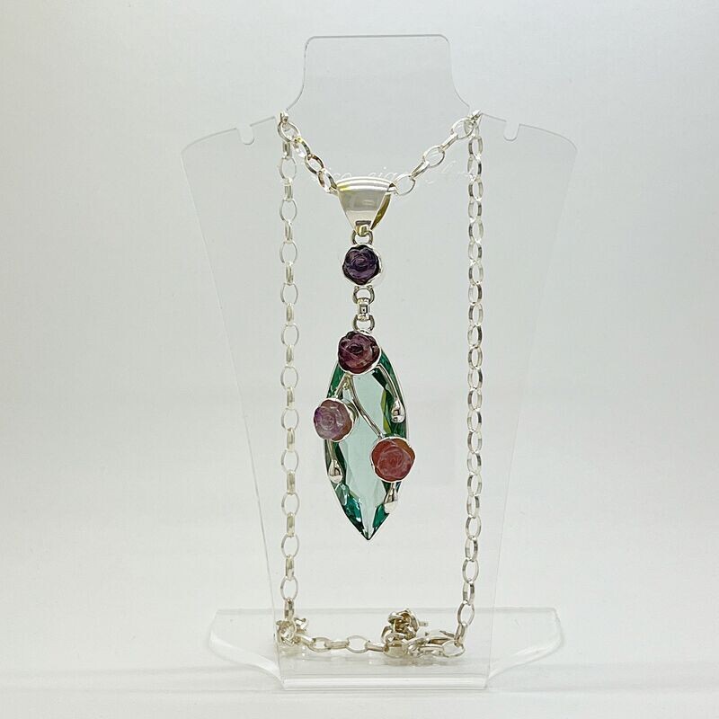 Anhänger Obsidian meerblau+Amethyst rosen Anhänger Obsidian meerblau+Amethyst rosen "water roses" - 2 x 5 cm
