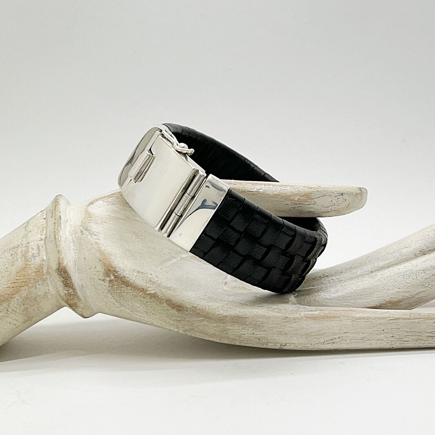 Armband schwarzes Leder - 21 cm