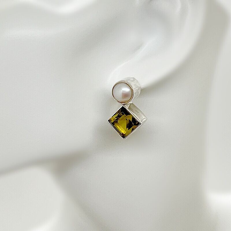 Ohrstecker Obsidian goldbraun quadratisch/Zuchtperle - 1 x 1 cm Ohrstecker Obsidian goldbraun quadratisch/Zuchtperle - 1 x 1 cm