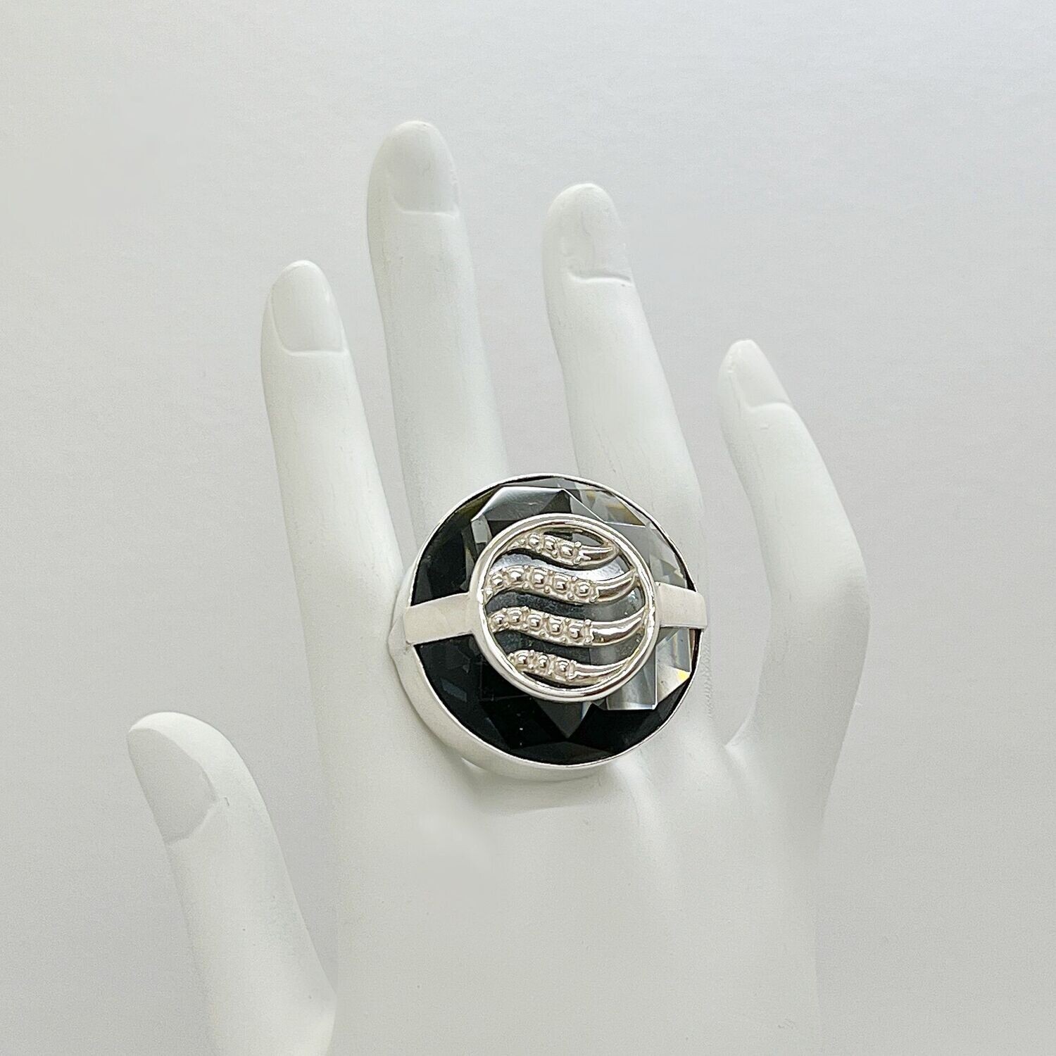 Ring Obsidian rund lichtschwarz "summer wave" - 3 cm