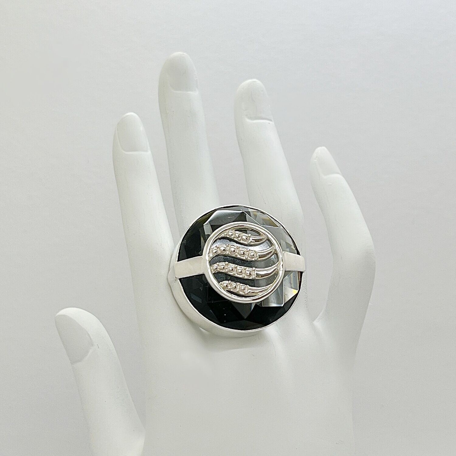 Ring Obsidian rund lichtschwarz "summer waves - 3 cm