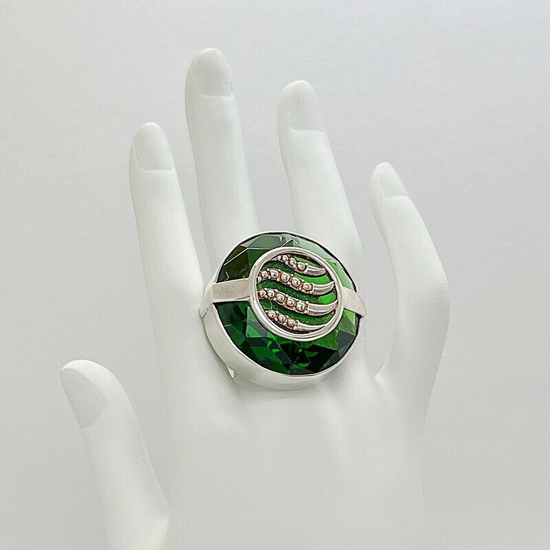 Ring Obsidian rund smaragdgrün Ring Obsidian rund smaragdgrün "summer waves - 3 cm