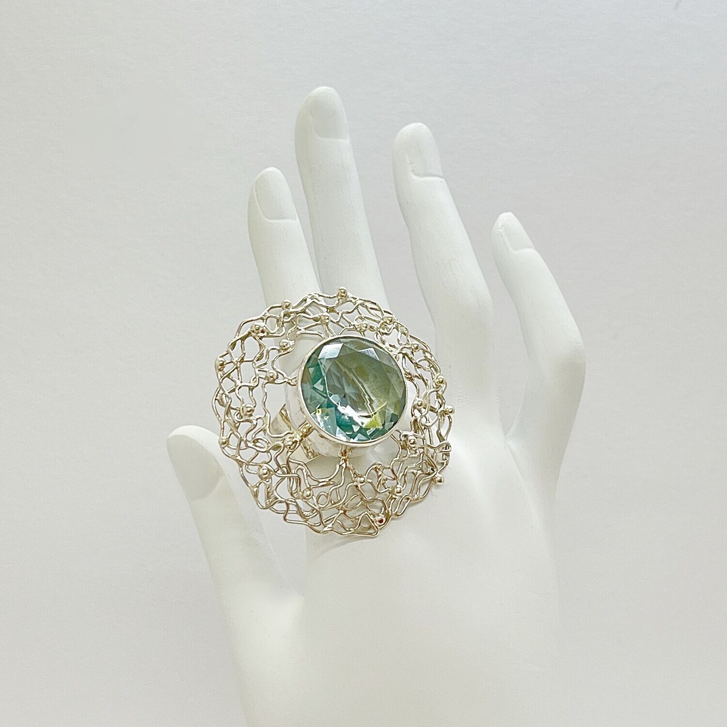 Ring Obsidian meerblau rund "catch a wire" - 2 cm