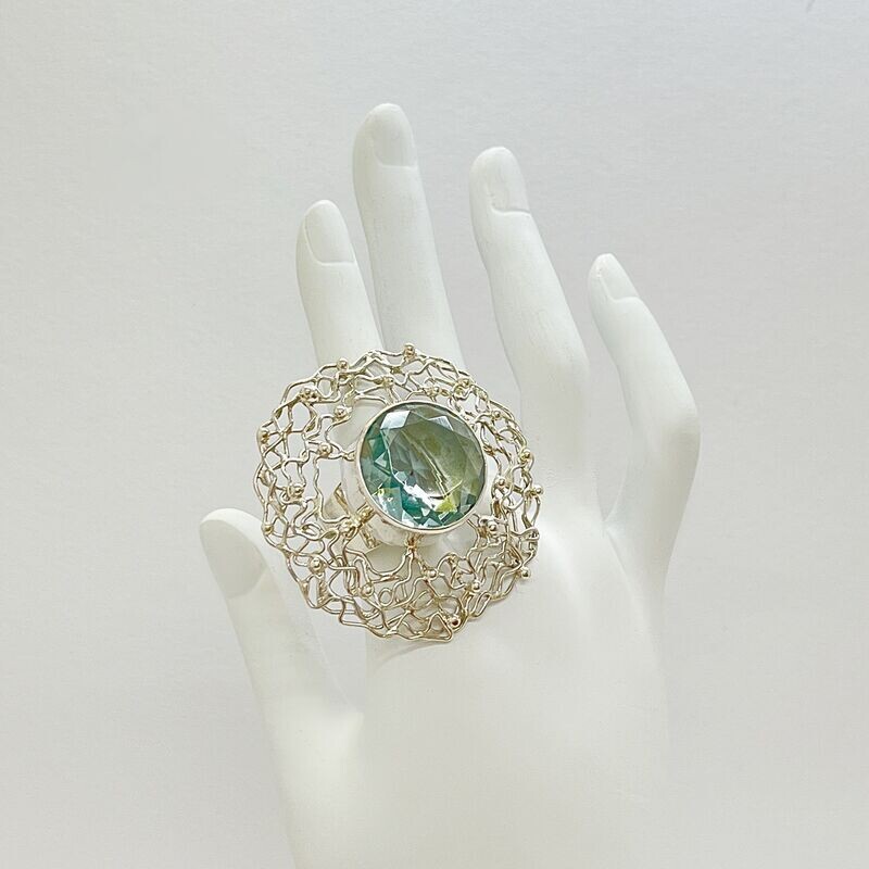 Ring Obsidian meerblau rund Ring Obsidian meerblau rund "catch a wire" - 2 cm