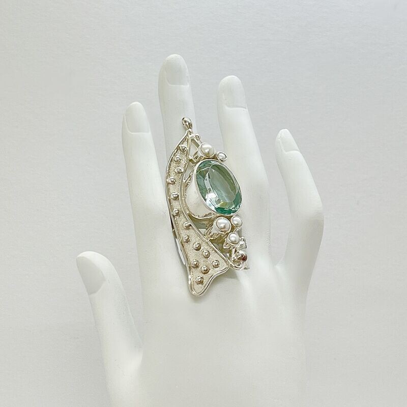 Unikat Ring Obsidian meerblau+Zuchtperle Unikat Ring Obsidian meerblau+Zuchtperle "extravagancy"