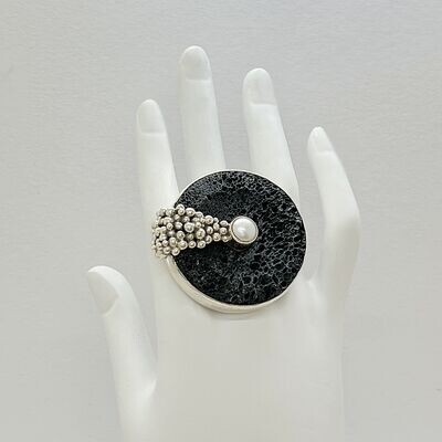 Ring Lava/Zuchtperle - 4 cm