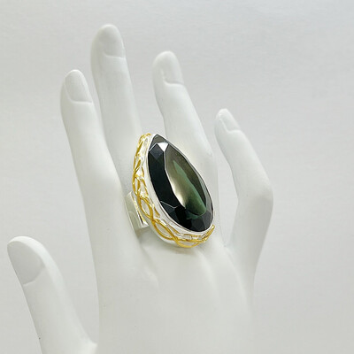 Ring Obsidian lichtschwarz tropfen 2 x 3,5 cm 