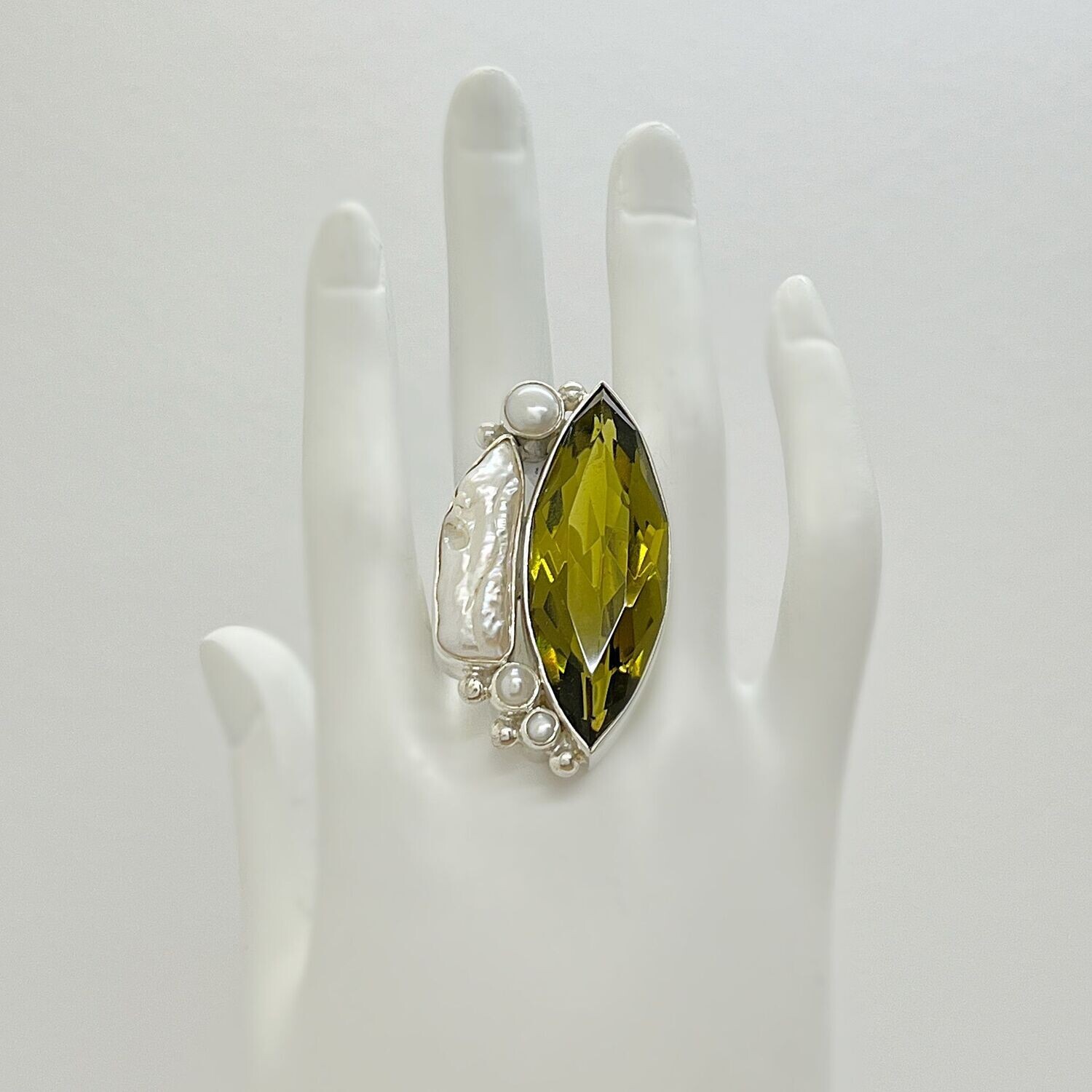 Ring Obsidian goldbraun Navette "sea dive" - 1,5 x 4 cm
