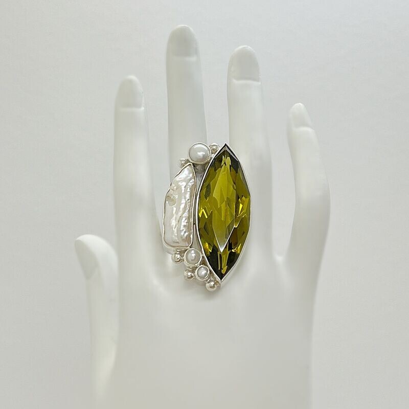 Ring Obsidian goldbraun Navette Ring Obsidian goldbraun Navette "sea dive" - 1,5 x 4 cm