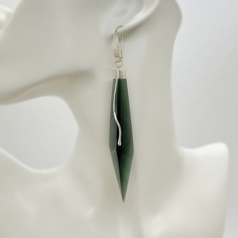 Ohrhänger Obsidian lichtschwarz Ohrhänger Obsidian lichtschwarz "Spitzen-line" - 1,5 x 8 cm