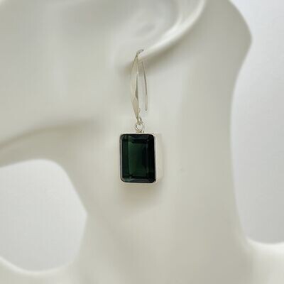 Ohrhänger Obsidian lichtschwarz rechteckig (new hook) - 1,5 x 2 cm