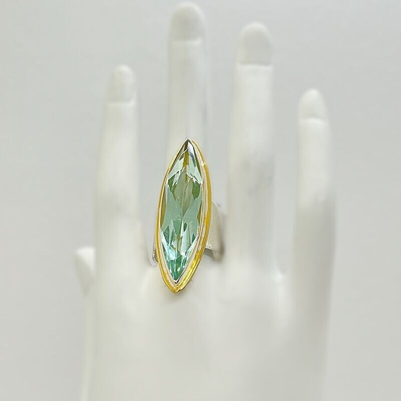 Ring Obsidian meerblau navette Ring Obsidian meerblau navette"golden line" - 1 x 4 cm