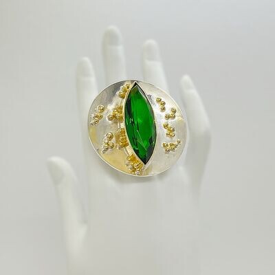 Ring Obsidian smaragdgrün "pearl drops" - 1,5 x 4 cm