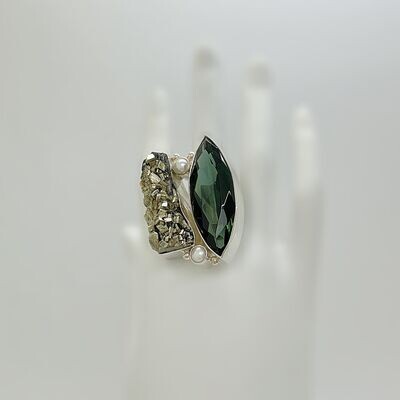 Unikat Ring Pyrit/Obsidian lichtschwarz - 1,5 x 4 cm