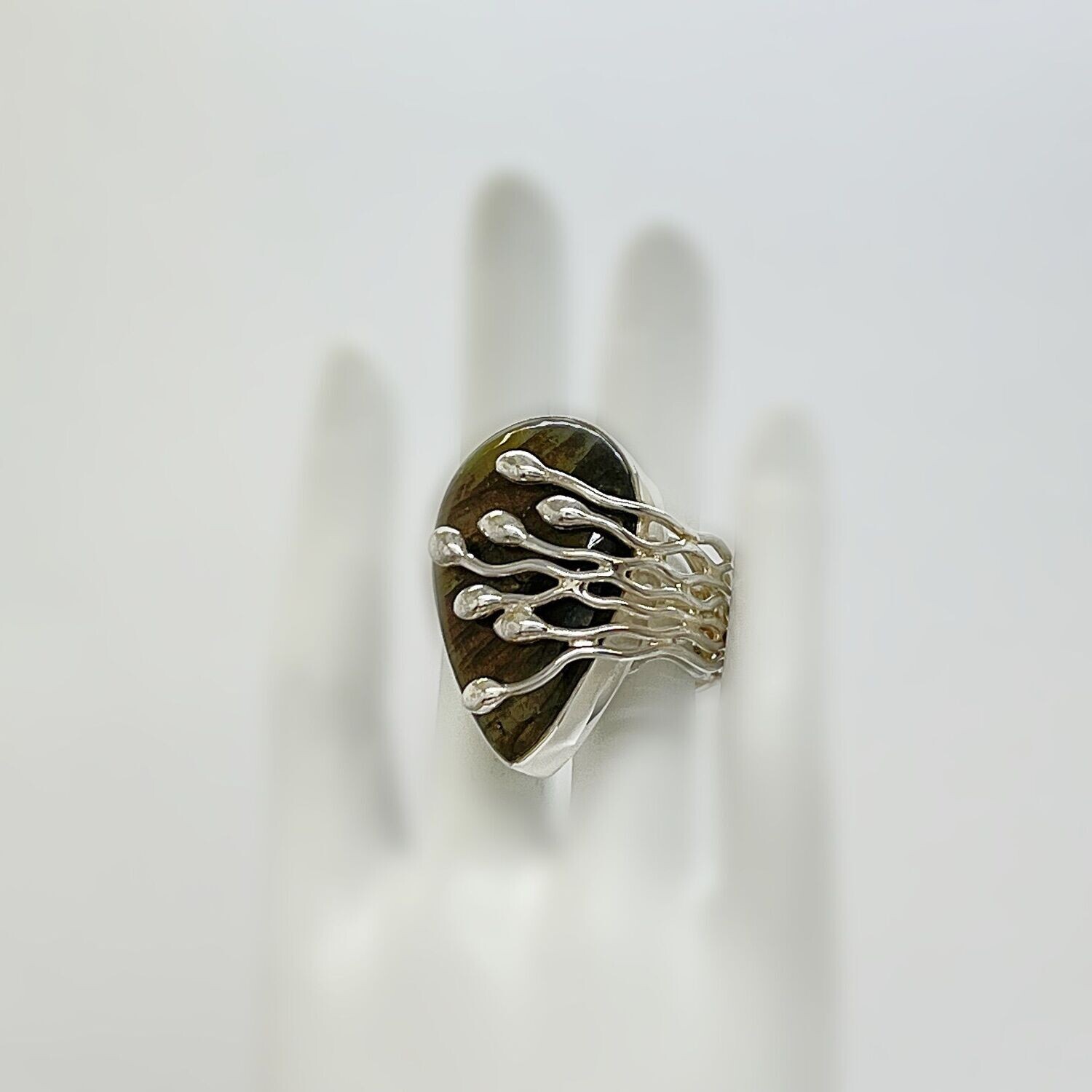 Unikat Ring Labradorit "waterfall" - 2 x 3,5 cm