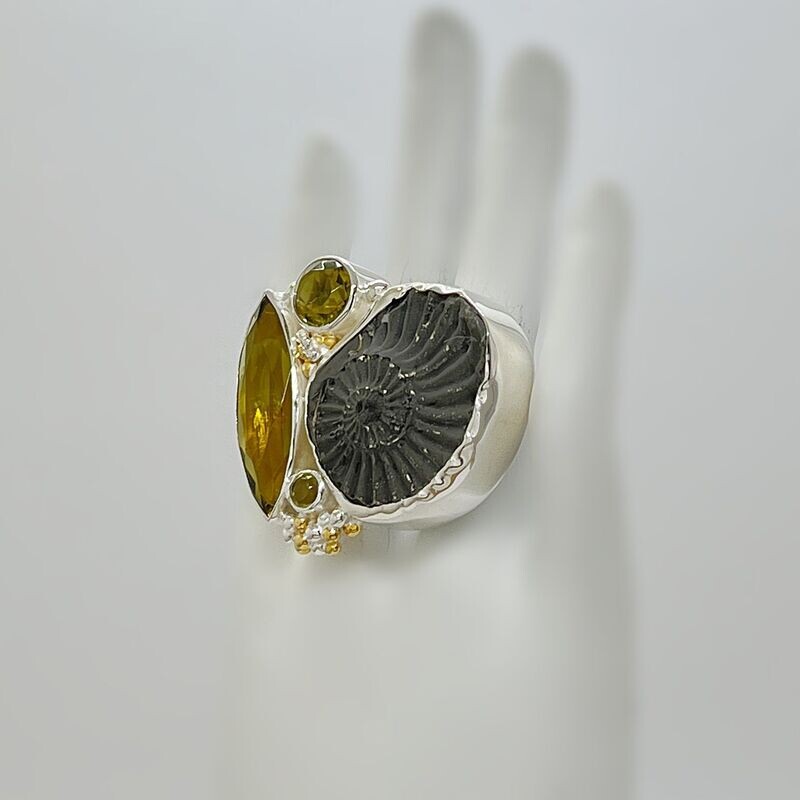 Ring Ammonite / Obsidian goldbraun - 3,5 x 4 cm Ring Ammonite / Obsidian goldbraun - 3,5 x 4 cm