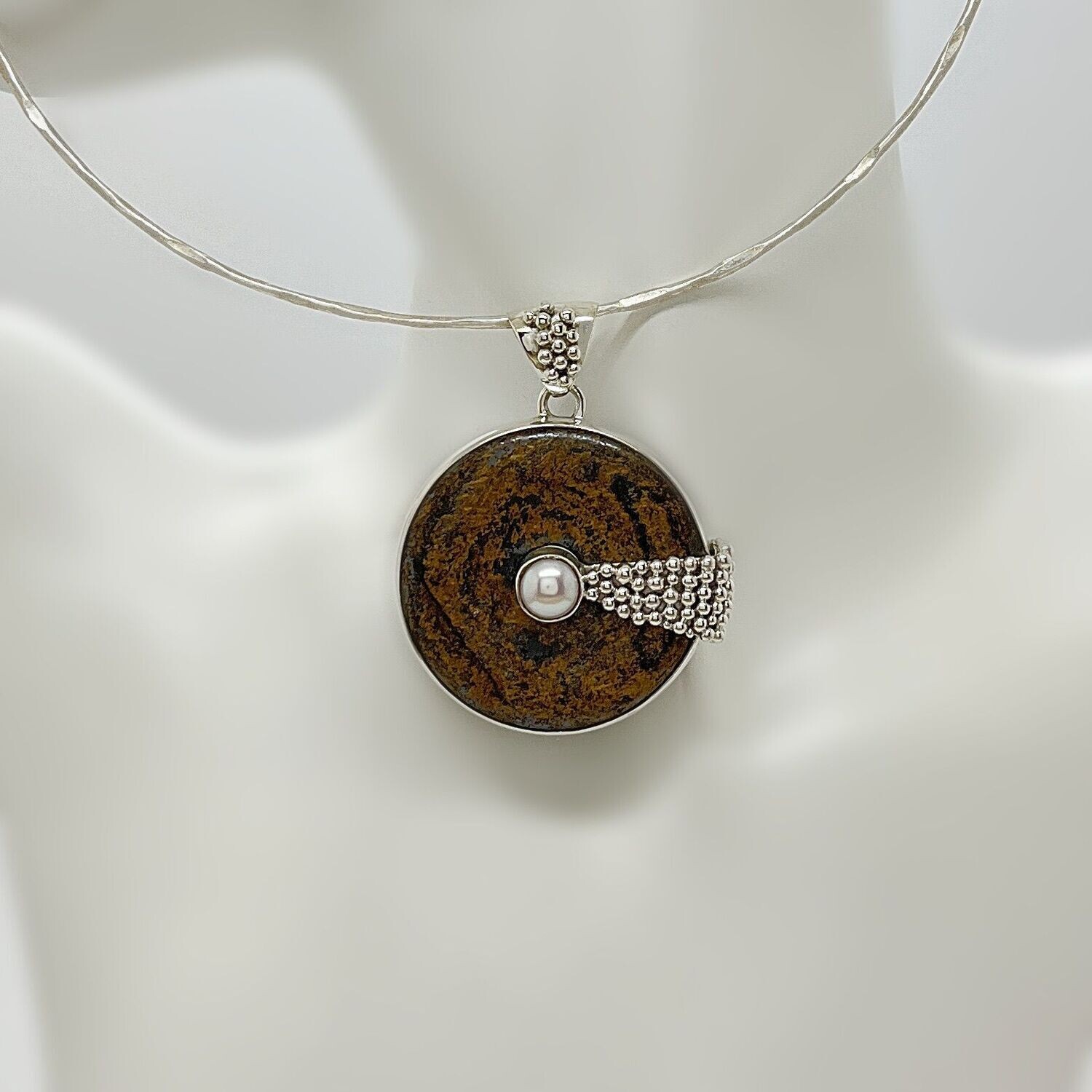Anhänger Bronzit Donut / Zuchtperle "bubbles" - 4 cm