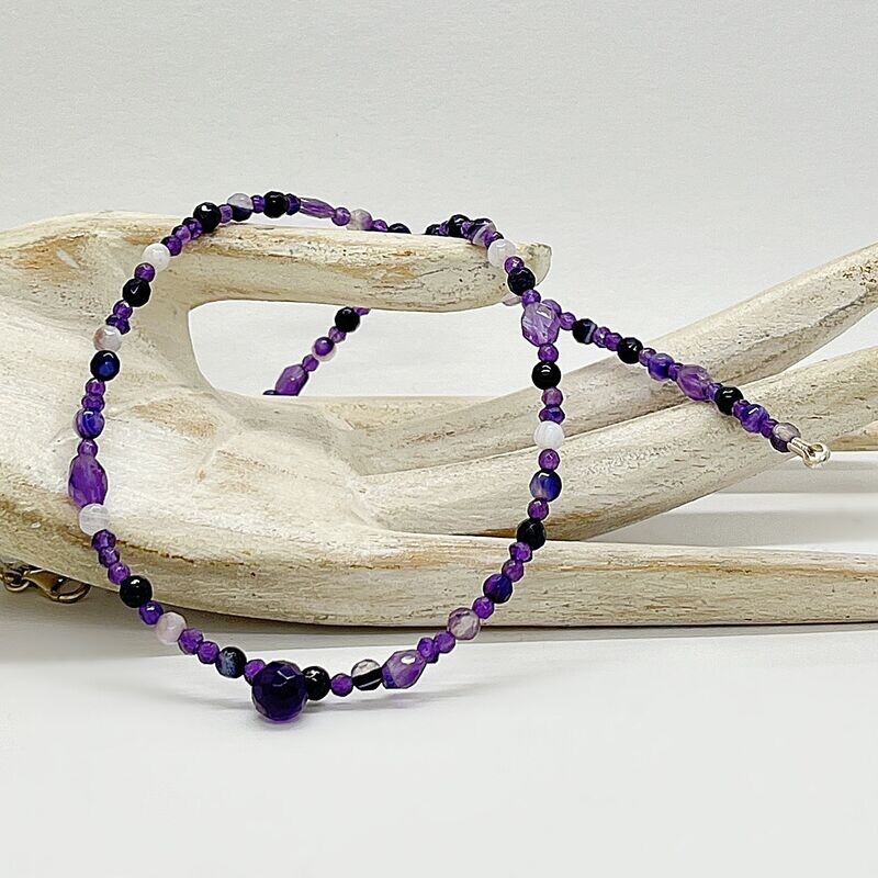 Halskette Amethyst+Lavendel quarz+Onyx+Mondstein - 45 cm Halskette Amethyst+Lavendel quarz+Onyx+Mondstein - 45 cm