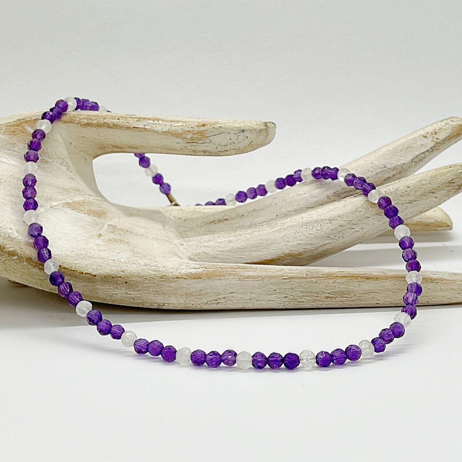 Halskette Amethyst+Rosenquarz facettiert
