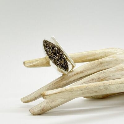 Ring Pyrit navette "double side" - 1,5 x 4 cm