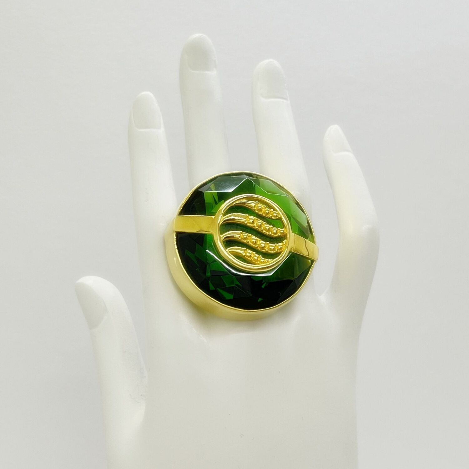 Ring Obsidian smaragdgrün rund "wave" 3,5 cm