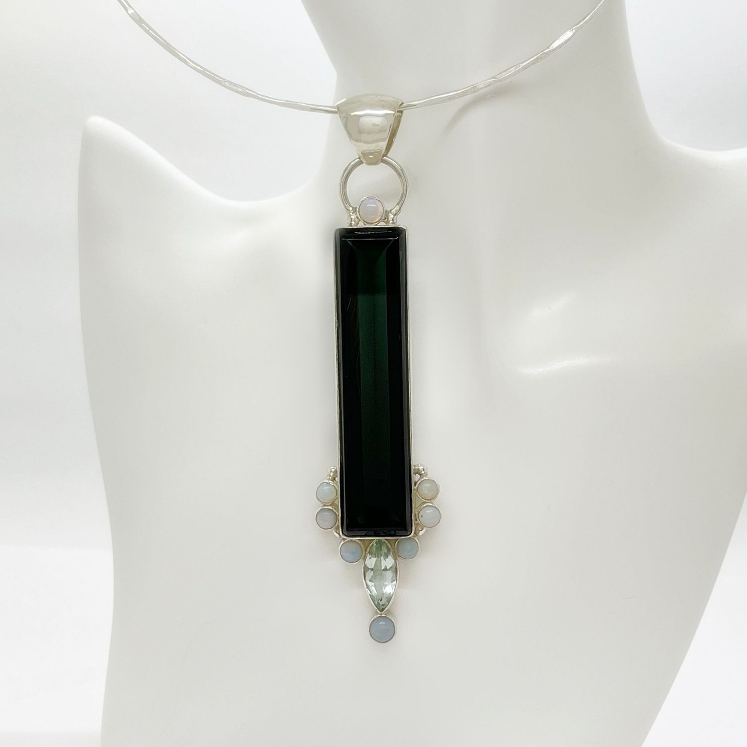 Unikat Anhänger Obsidian lichtschwarz + Opal + Obsidian meerblau "dark beauty" - 1,5 x 6,5 cm