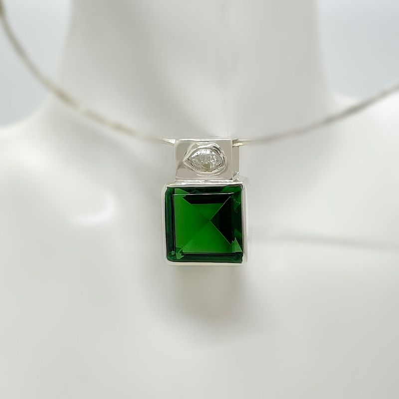 Anhänger Herkimer+Obsidian smaragdgrün Anhänger Herkimer+Obsidian smaragdgrün