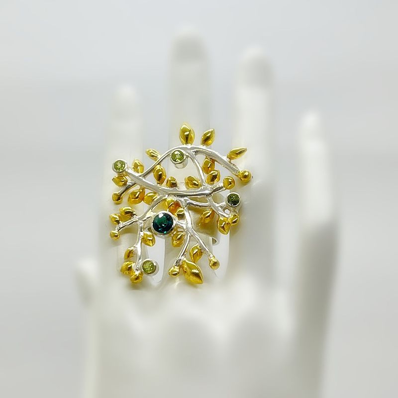 Unikat Ring Zirkonia + Peridot "autum"