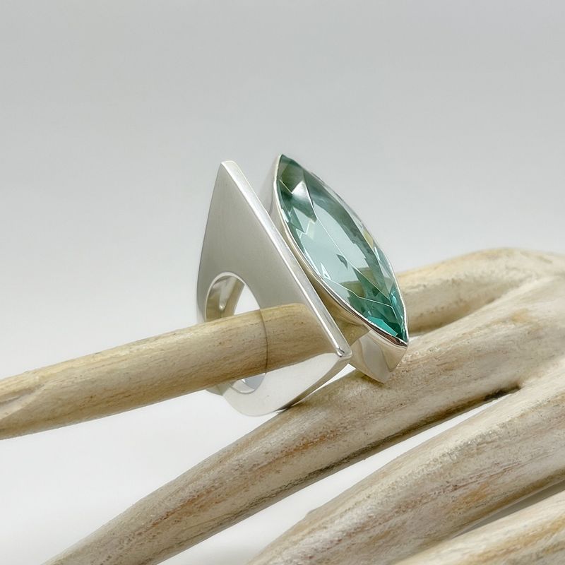 Ring Obsidian meerblau navette Ring Obsidian meerblau navette "double side" - 1,5 x 4 cm