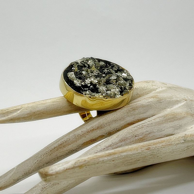 Ring Pyrit oval - 3,5 x 4 cm