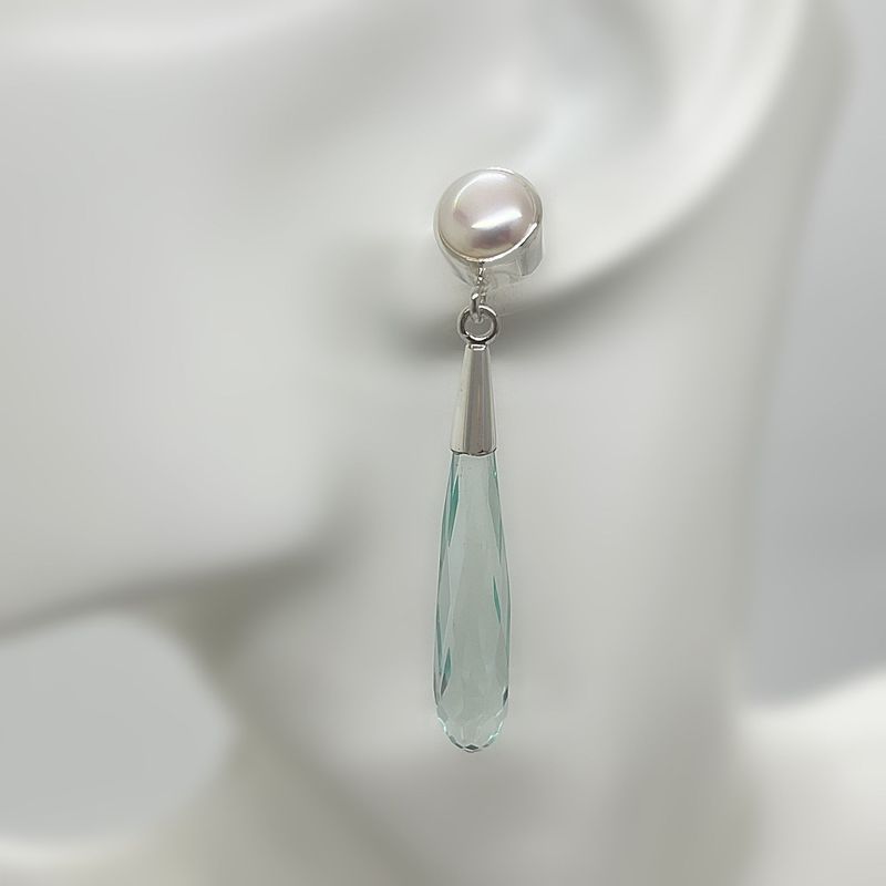 Ohrstecker Obsidian meerblau + Zuchtperle Ohrstecker Obsidian meerblau + Zuchtperle "slim pearl line" - 1 x 4 cm