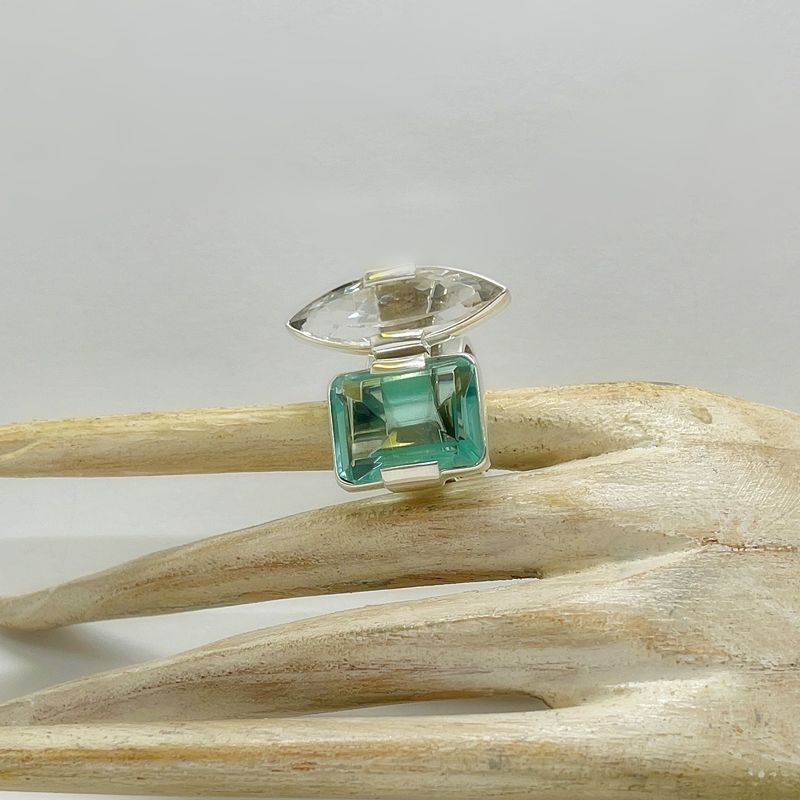 Ring Obsidian meerblau + Bergkristall Ring Obsidian meerblau + Bergkristall "twin"