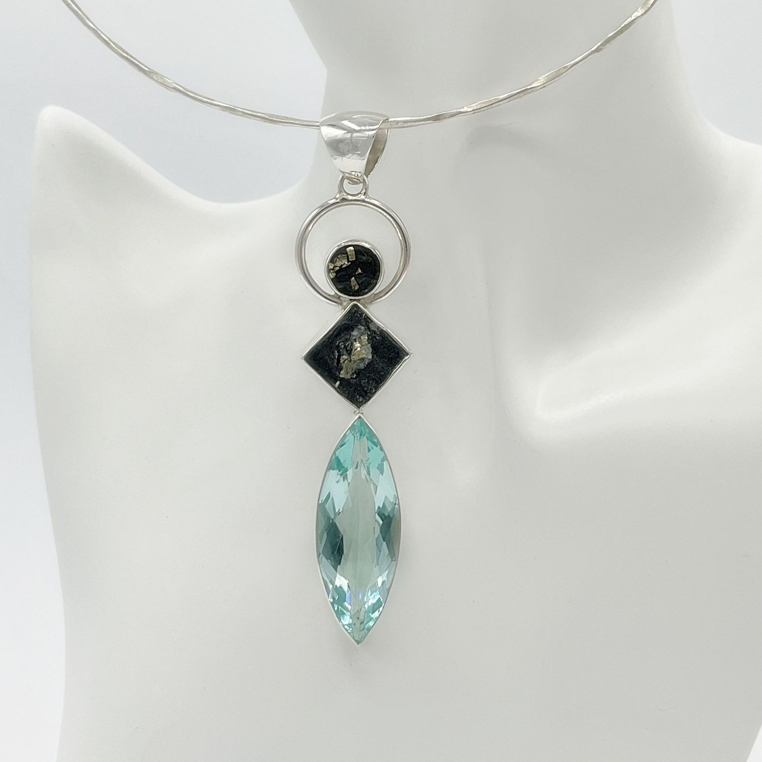 Anhänger Pyrit + Obsidian meerblau