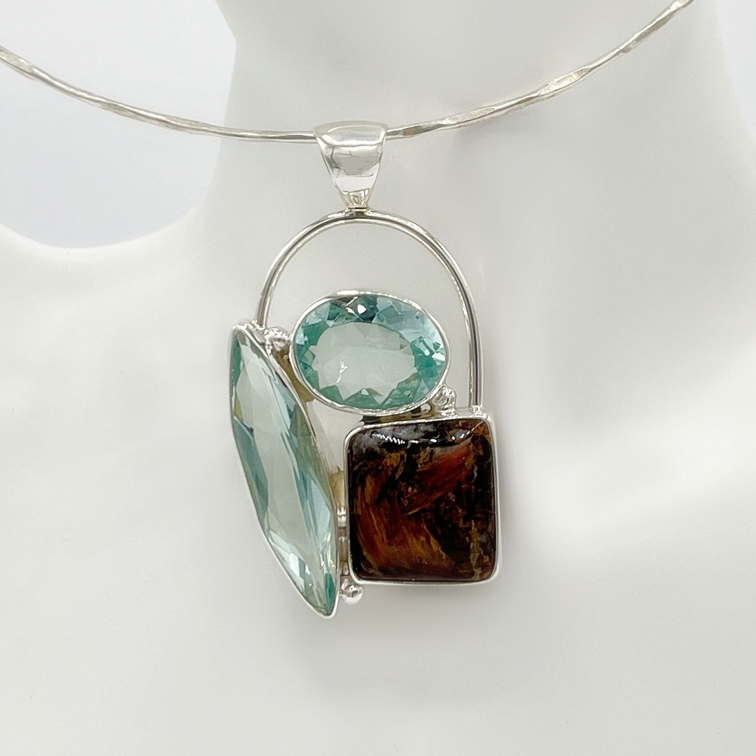 Unikat Anhänger Boulder Opal + Obsidian meerblau