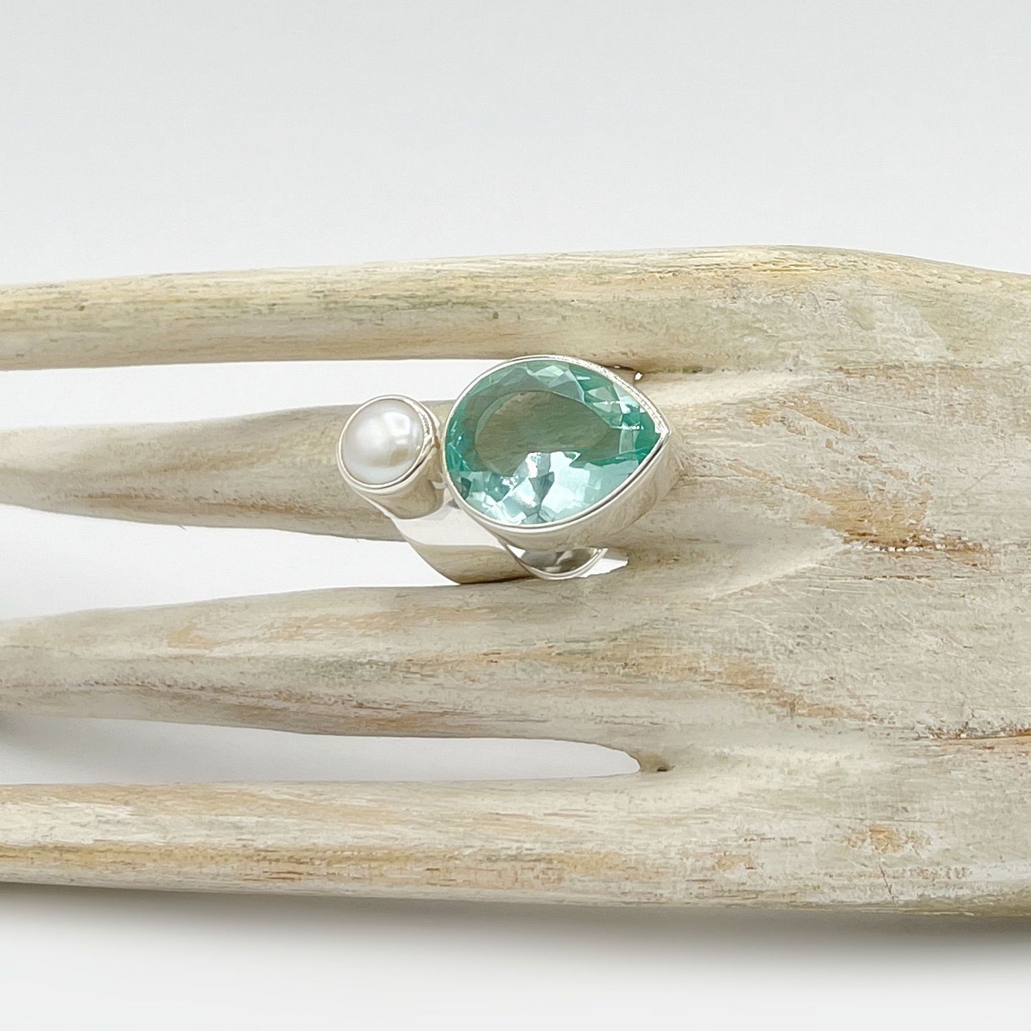 Ring Obsidian meerblau + Zuchtperle