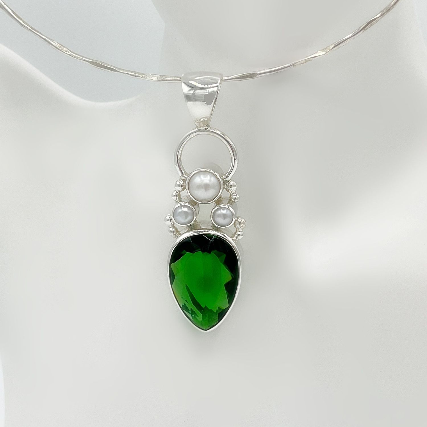 Anhänger Obsidian smaragdgrün + Zuchtperlen