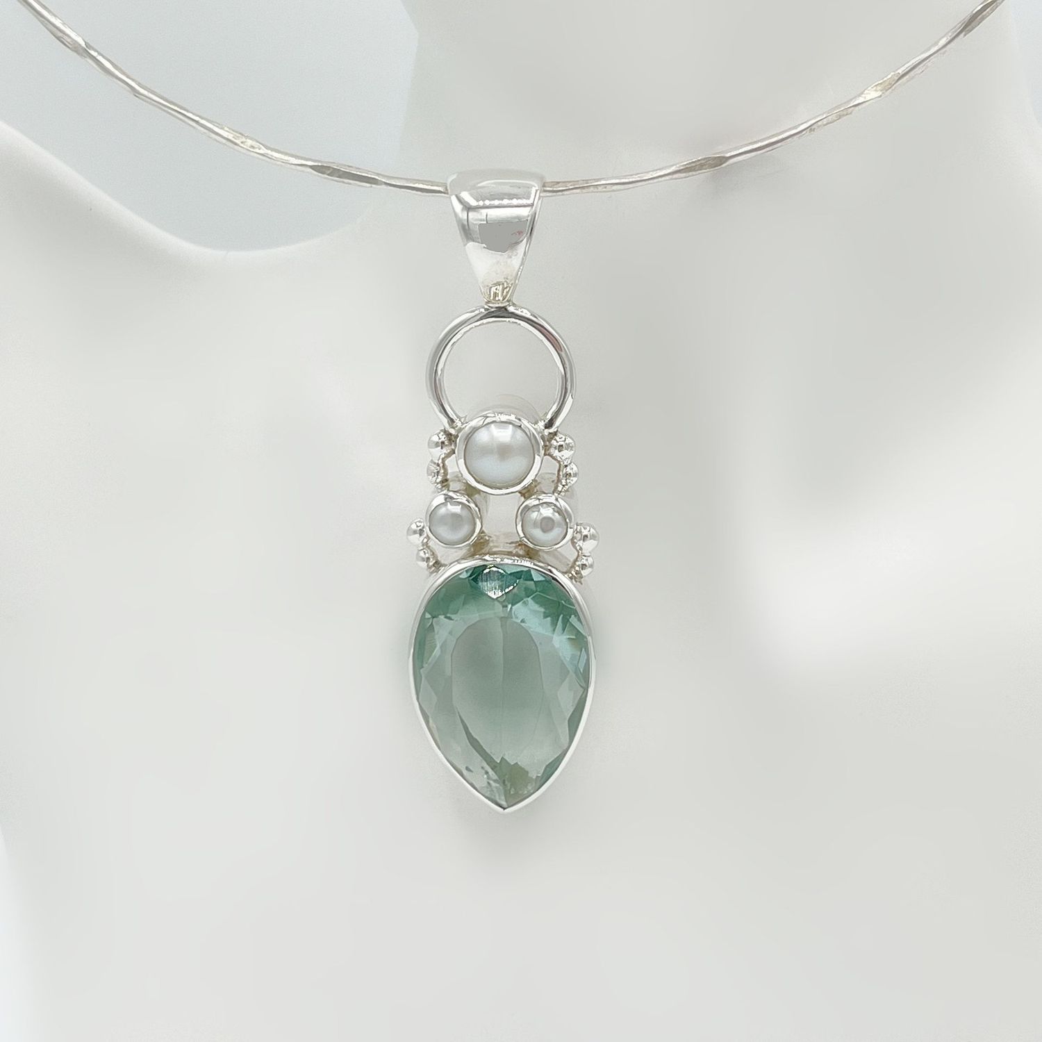Anhänger Obsidian meerblau + Zuchtperlen