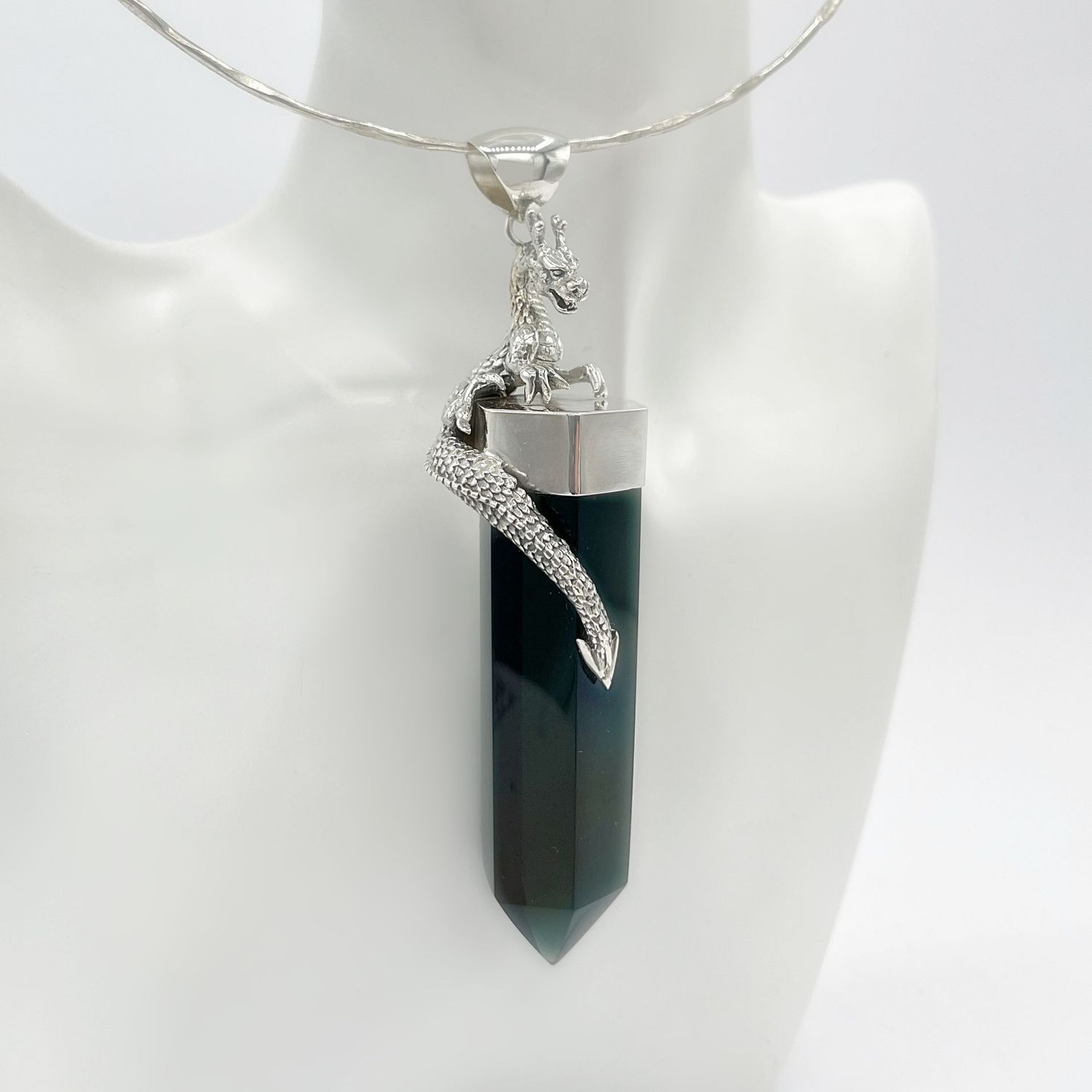 Anhänger Obsidian lichtschwarz Kristallspitze "dragon"