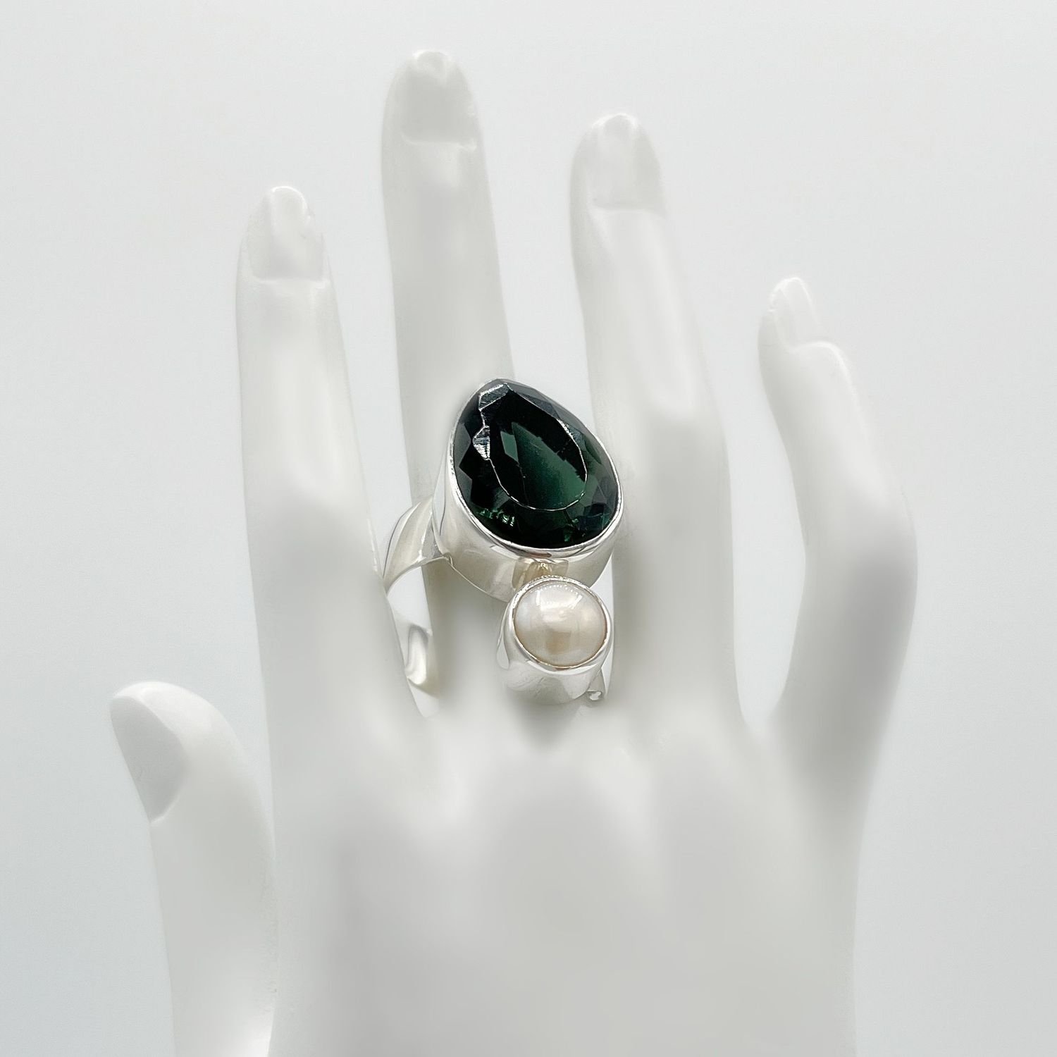 Ring Obsidian lichtschwarz + Zuchtperle