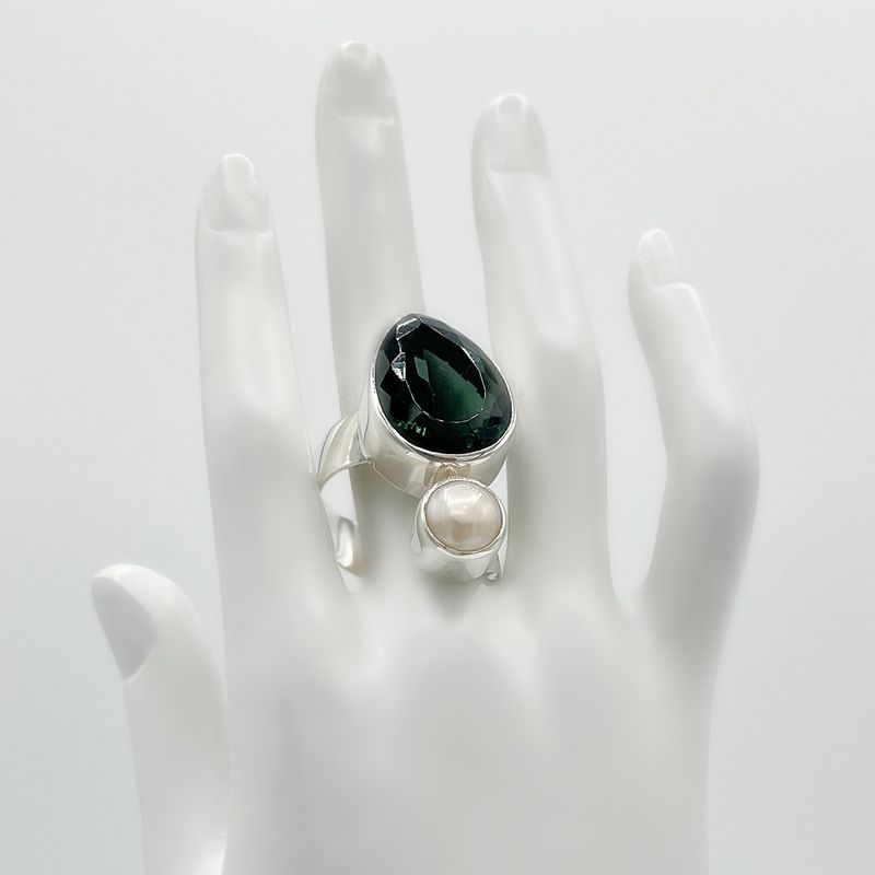 Ring Obsidian lichtschwarz + Zuchtperle Ring Obsidian lichtschwarz + Zuchtperle