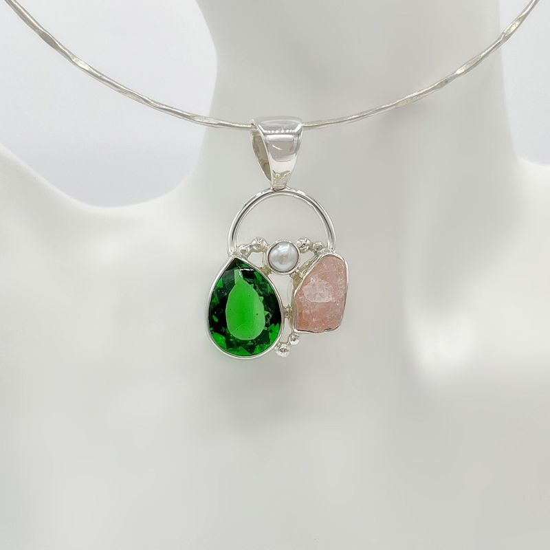 Anhänger Obsidian meerblau/Morganite/Zuchtperle Anhänger Obsidian meerblau/Morganite/Zuchtperle