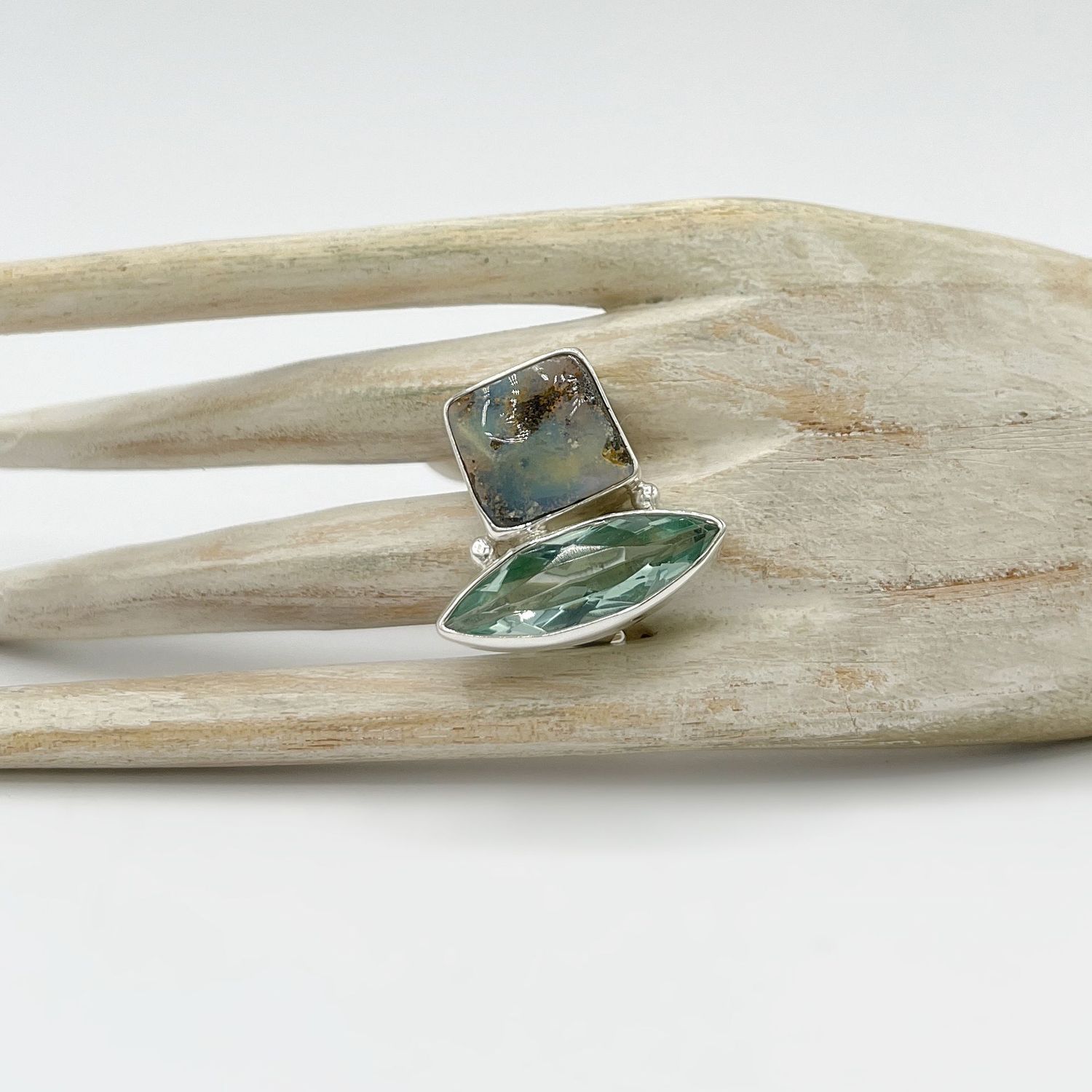 Ring Boulder Opal / Obsidian meerblau