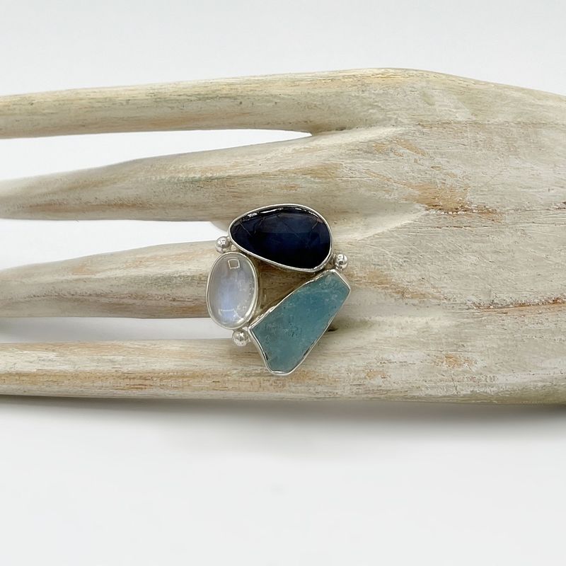 Ring Boulder Opal + Aqua + Mondstein Ring Boulder Opal + Aqua + Mondstein