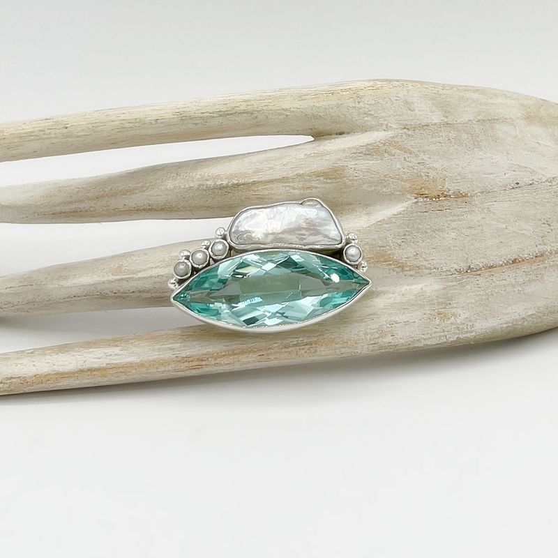 Ring Obsidian meerblau Navette Ring Obsidian meerblau Navette "sea dive" - 1,5 x 4 cm