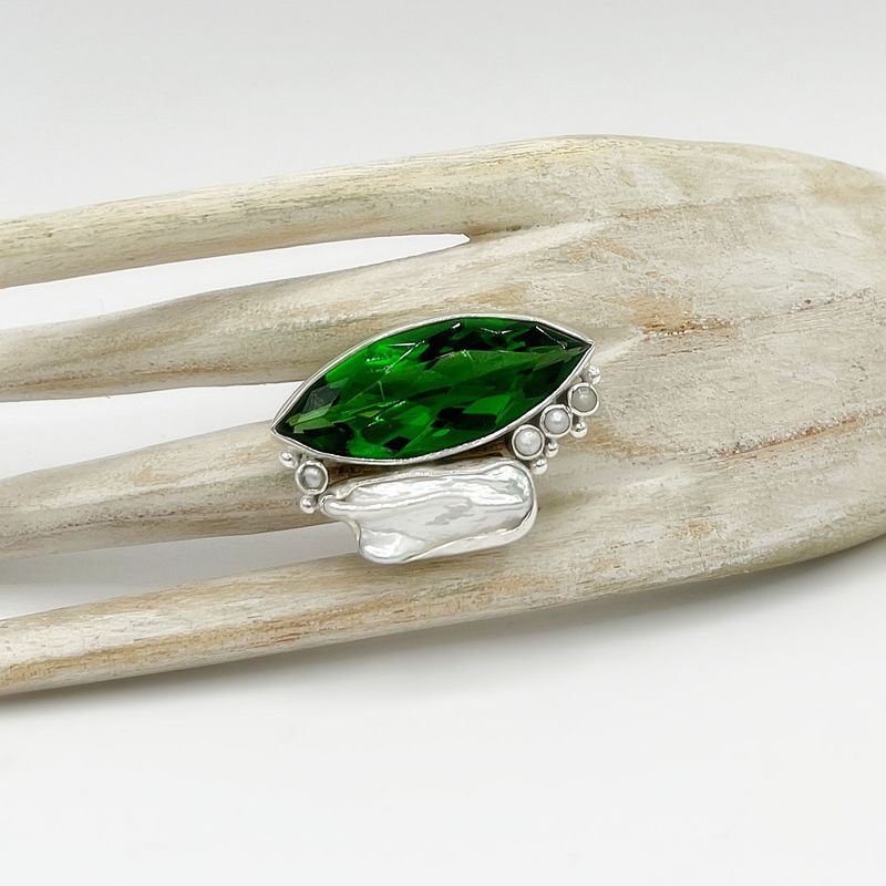 Ring Obsidian smaragdgrün Navette Ring Obsidian smaragdgrün Navette "sea dive" - 1,5 x 4 cm